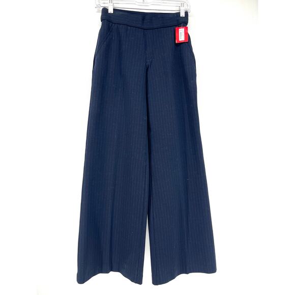 Spanx NWT Navy Blue Pinstripe Ponte Wide Leg Stretch Perf Pants Pull On XS